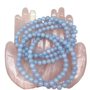 6mm Angelite Beaded Stretch Bracelet Gemstone Stone Crystal Crystals Blue Beads